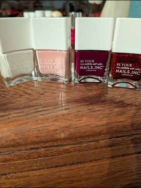 NAILS.INC London Nail Polish Set - Neutral Pink, White, Burgundy, Red Glitter